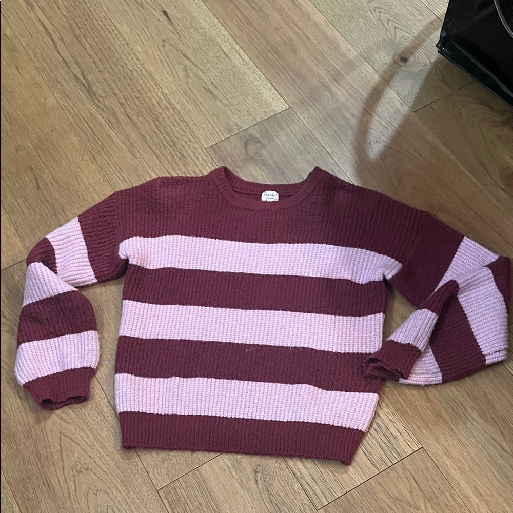 Francesca's Collections Burgundy and Pink Striped Kids Sweater